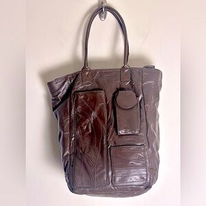 Dark Chocolate Brown Patchwork Lambskin Leather Vintage Travel Tote Bag